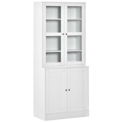 Vitrinekast – Boekenkast – Opbergkast – Glazen Kast – Dressoir – Wit – 178,5 cm Hoog – MDF Met Gehard Glas