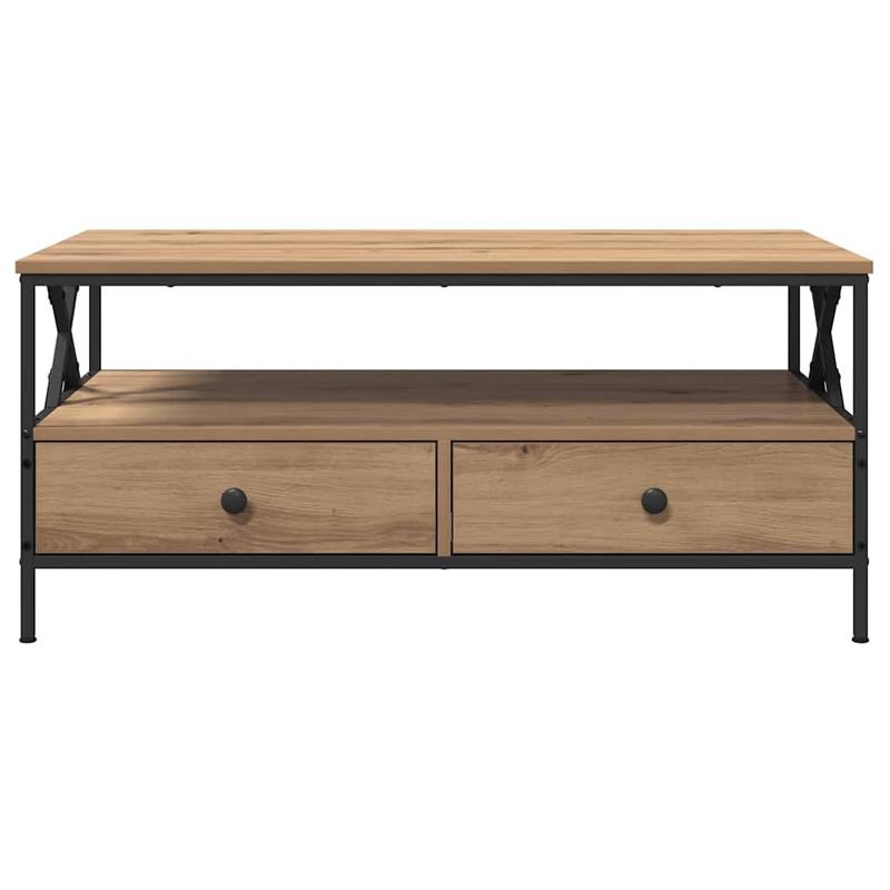 Salontafel – Koffietafel – Woonkamertafel – Bijzettafel – Tafel – Rechthoekig Design – Eikenhout & Zwart Metaal – 100x51x45 cm – Met Onderplaat