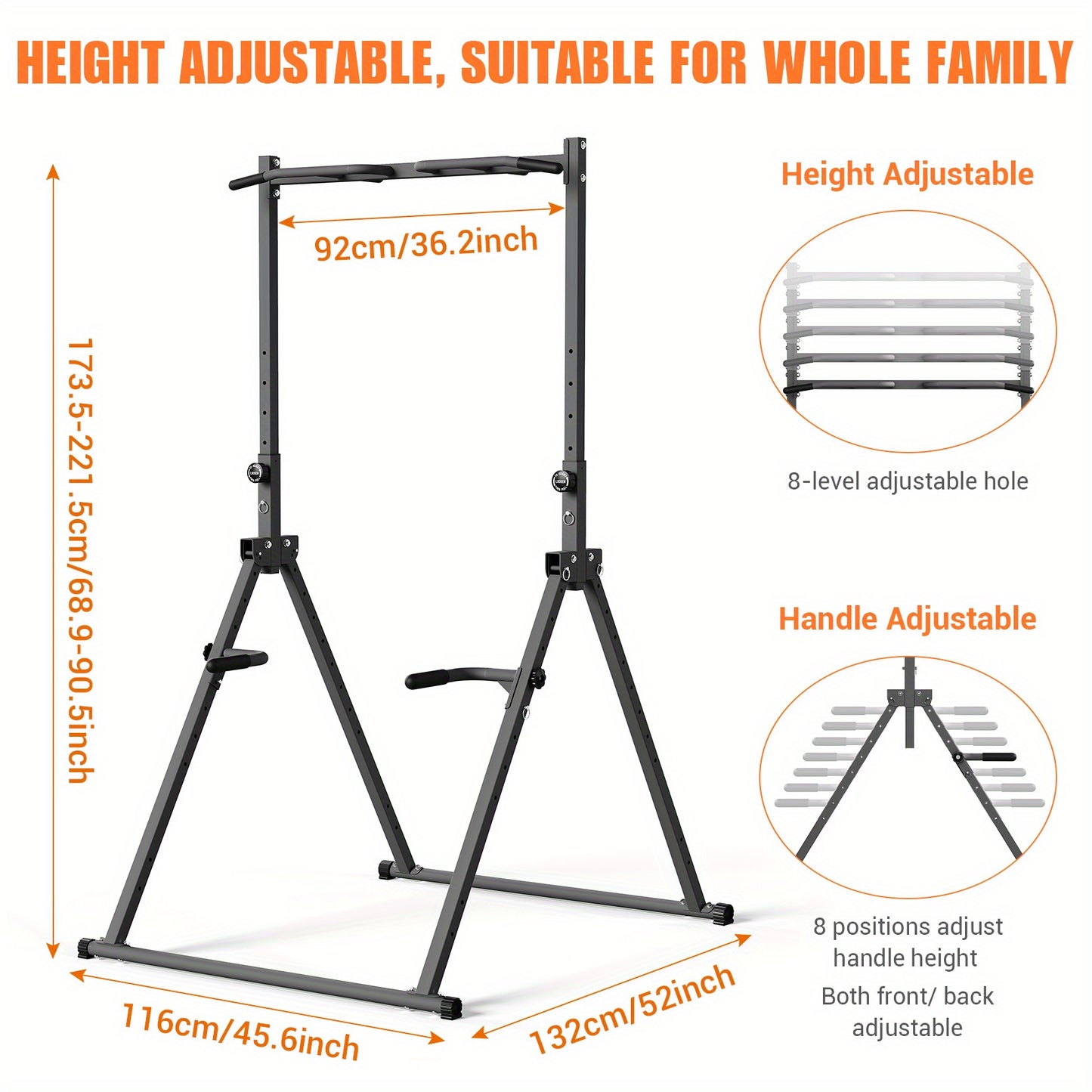 Power Tower – Krachtstation – Dipstation – Optrekstang – Fitnessstation – Inklapbaar En Verstelbaar – Stevig Koolstofstaal & Anti-Slip Rubber Voetjes