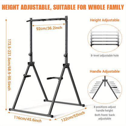 Power Tower – Krachtstation – Dipstation – Optrekstang – Fitnessstation – Inklapbaar En Verstelbaar – Stevig Koolstofstaal & Anti-Slip Rubber Voetjes