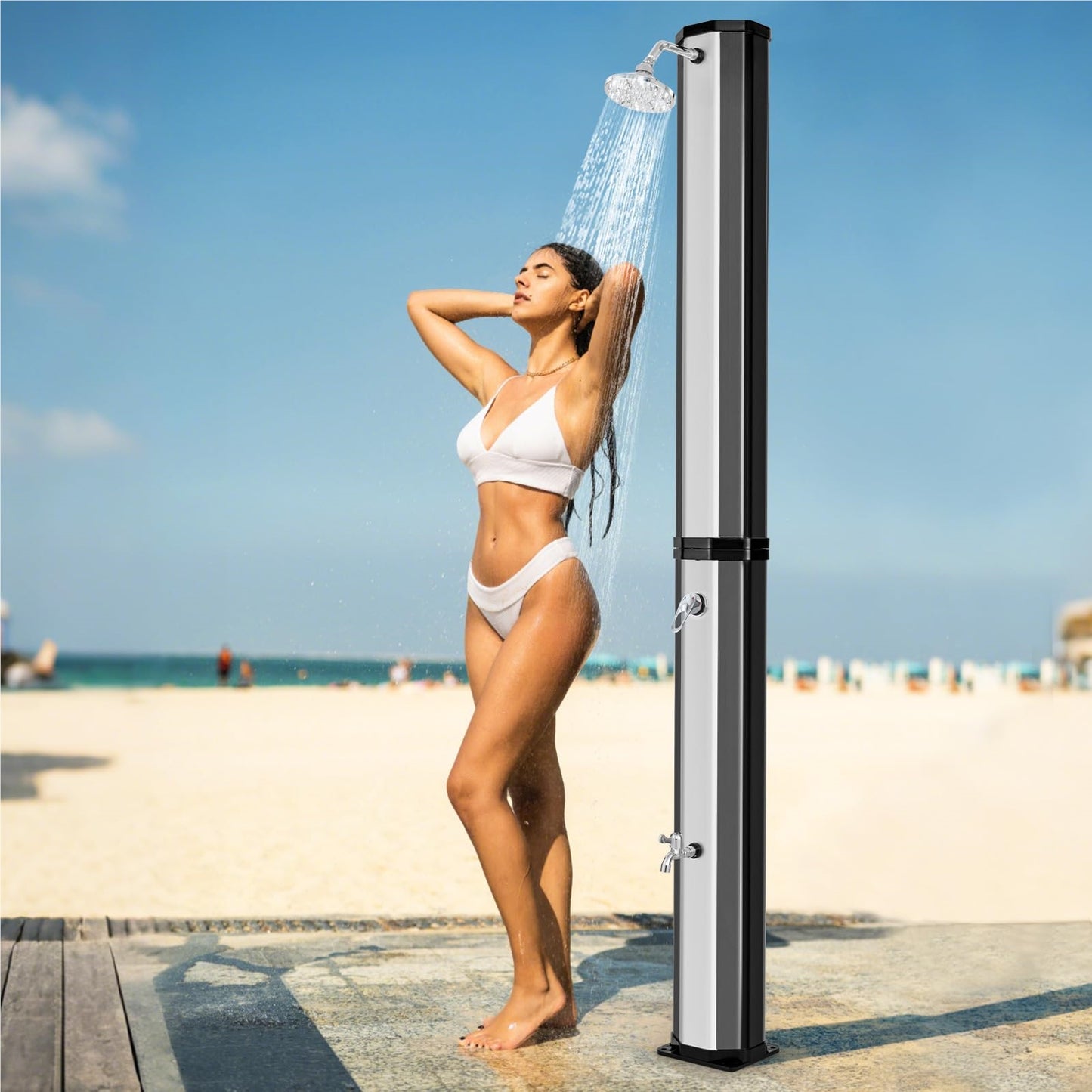 Buitendouche – Tuindouche – Zonnedouche – Zwembaddouche – Solar Douche – 60 Liter Inhoud – 360° Draaibare Douchekop – Inclusief Beschermhoes – Zwart/Zilver – Hoogte 227 cm