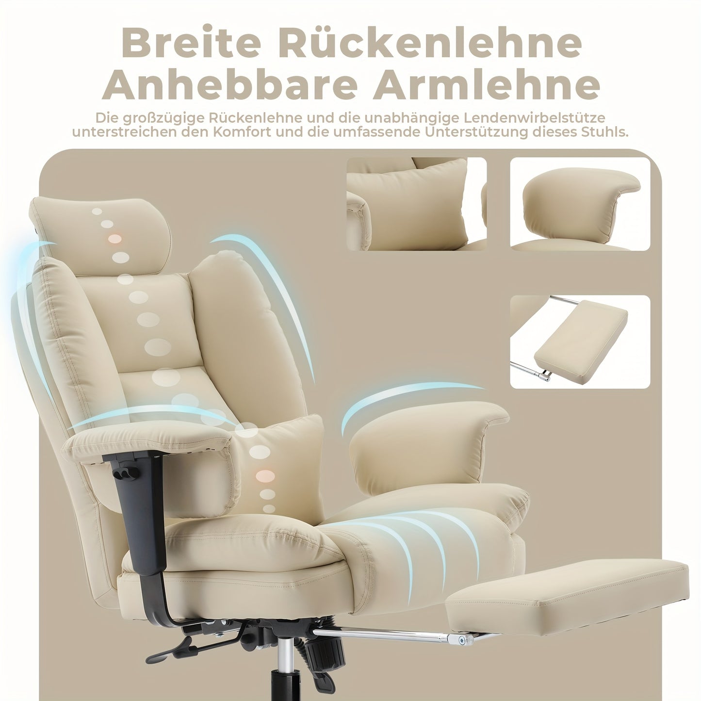 Ergonomische Bureaustoel Beige – Comfortabele Kantoorstoel – Chaise Bureau – Chaise Ergonomique – Executive Stoel – Gepolsterd Met Memory Foam – Draagkracht 200kg