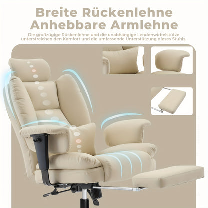 Ergonomische Bureaustoel Beige – Comfortabele Kantoorstoel – Chaise Bureau – Chaise Ergonomique – Executive Stoel – Gepolsterd Met Memory Foam – Draagkracht 200kg