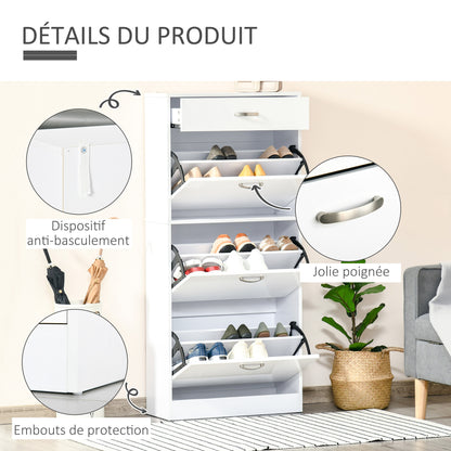 Schoenenkast – Schoenrek – Schoenopberger – Schoenmeubel – Opbergkast – Wit – Aluminium Handgrepen – 18 Paar Schoenen – Vouwdeuren Met Schuiflade
