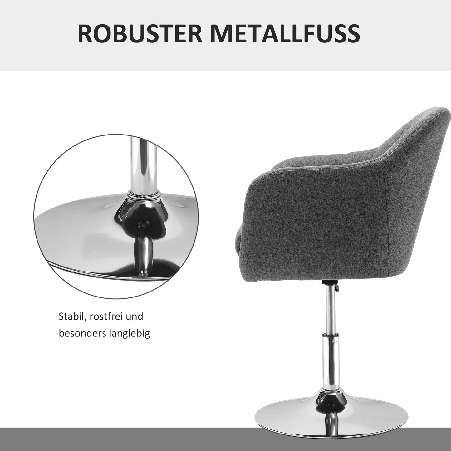 Draaifauteuil – Lounge Fauteuil – Relaxstoel – Stoel Met Armleuningen – Verstelbare Zithoogte – Met Metalen Frame – Linnenlook Bekleding – Donkergrijs