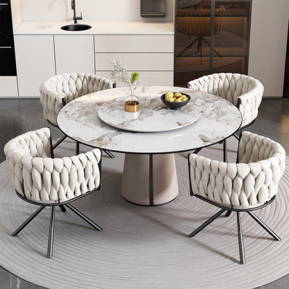 Velvet Draaifauteuil – Luxe Fauteuil – Lounge Stoel – Zitzetel – Relaxstoel – Set Van 2 – Beige Velvet Bekleding – Stevige Metalen Poten