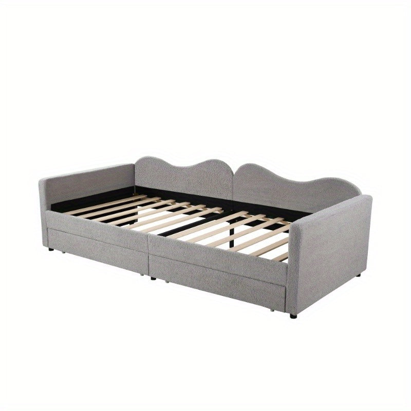 Slaapbank – Bedbank – Sofa Bed – Logeerbank – Bedbank Met Lades – 90x200 cm – Zachte Teddy Stof Grijs