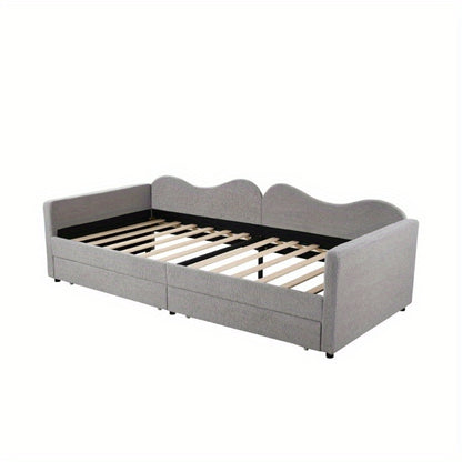 Slaapbank – Bedbank – Sofa Bed – Logeerbank – Bedbank Met Lades – 90x200 cm – Zachte Teddy Stof Grijs