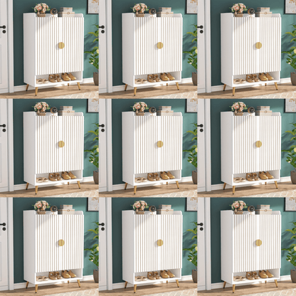 Schoenenkast – Schoenenrek – Schoenopberger – Schoenentoren – Schoenenkast – 6-laags met deuren – Verstelbare planken – Wit met gouden accenten