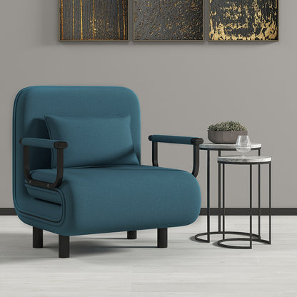 Bedbank – Slaapstoel – Slaapbank – Fauteuil – Logeerbed – Verstelbare Hoofdsteun – Lichtgewicht Metaal 11 kg – Max 135 kg Belastbaar – Blauw
