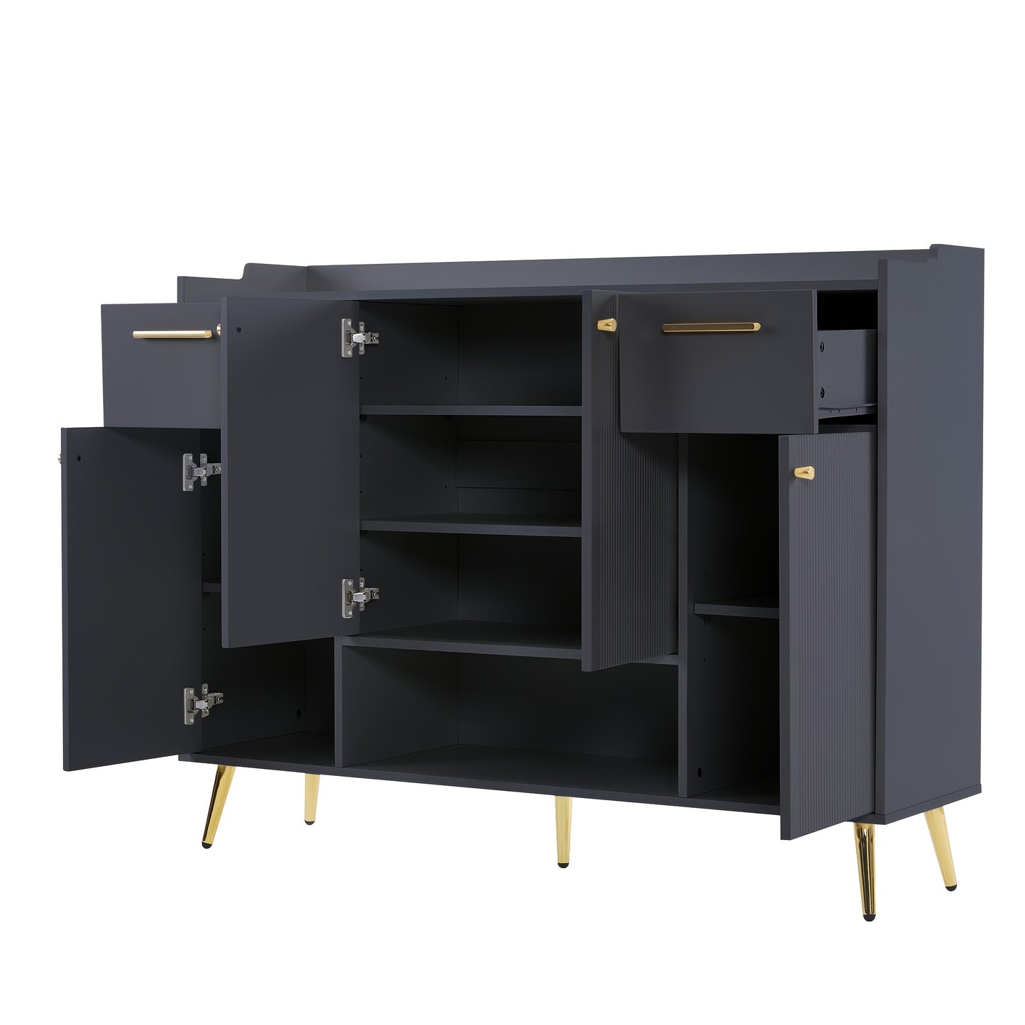Shoe Cabinet With 2 Drawers And Shoe Rack With 4 Doors, Metal Feet, Black