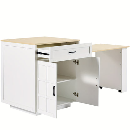 Uittrekbare Keukentafel – Uitklapbare Eettafel – Verstelbare Tafel – Uitbreidbare Tafel – Keukenmeubel – Wit/Zwart – Verstelbaar 133-202 cm – Met Opbergruimte en Wieltjes