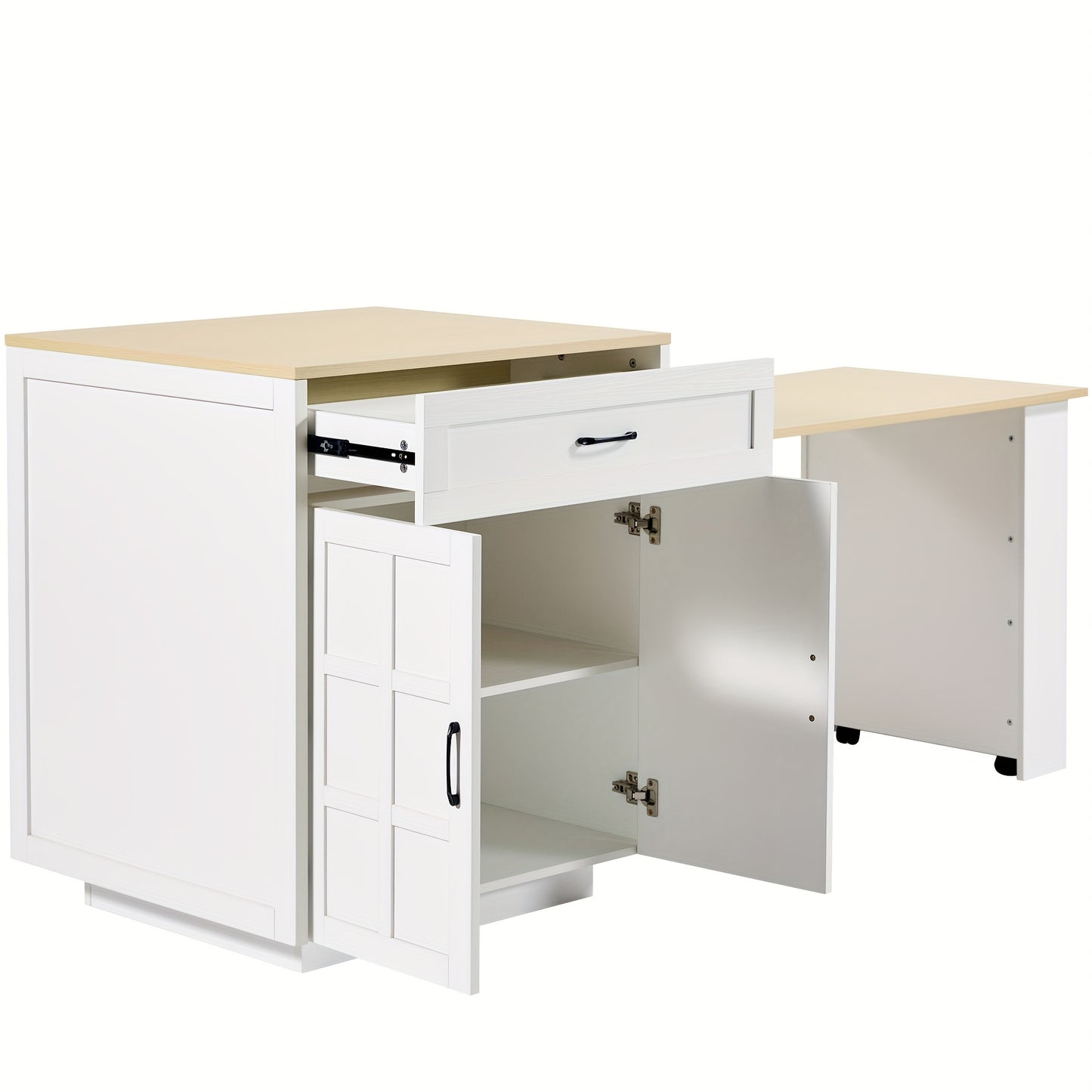 Uitklapbare Eettafel – Uitschuifbare Tafel – Klaptafel – Keukentafel – Wieltjes Tafel – Zwart – Verstelbaar 133-202 cm – Met Opbergruimte en Wieltjes