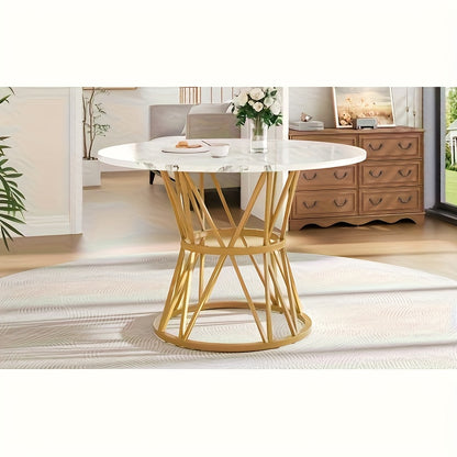 Ronde Eettafel – Eetkamertafel – Keukentafel – Koffietafel – Woonkamertafel – Marmeren Tafelblad – Metalen Poten – 100 cm Diameter – 76 cm Hoog