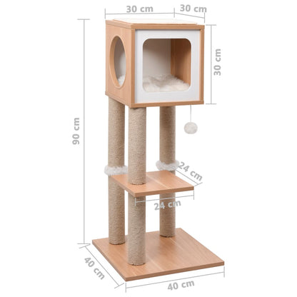 Krabpaal – Krabmeubel – Kattenboom – Kattenhuis – Kattenmeubel – MDF Met Sisal Krabmat – 90 cm Hoog – Uitneembaar Wasbaar Kussen