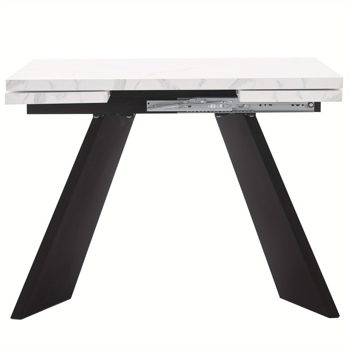 5-delige Eettafelset – Uitschuifbare Eettafel – Eetkamerset voor 4 Personen – Witte Tafel met Platte Poten – Grijze Velvet Stoelen – Ruimtebesparend – Comfortabel Ergonomisch Design