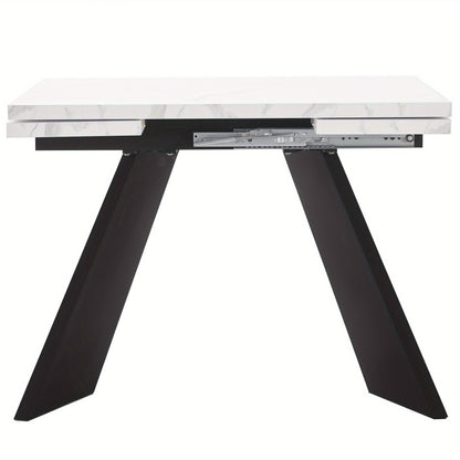 5-delige Eettafelset – Uitschuifbare Eettafel – Eetkamerset voor 4 Personen – Witte Tafel met Platte Poten – Grijze Velvet Stoelen – Ruimtebesparend – Comfortabel Ergonomisch Design