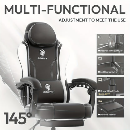 Gamingstoel – Bureaustoel – Speelstoel – Recliner – Ergonomische Stoel – Zwart-Wit – Met Voetsteun – 136 KG Draagvermogen – Verstelbare Hoogte & Rugleuning