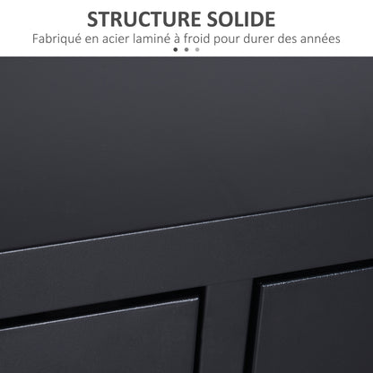 Industriële TV-kast – TV-meubel – TV-standaard – Tv-benk – Tv-dressoir – Zwart gepoedercoat staal – 2 kasten met verstelbare planken – Kabelbeheer en ventilatieroosters – 119 x 40 x 63,5 cm