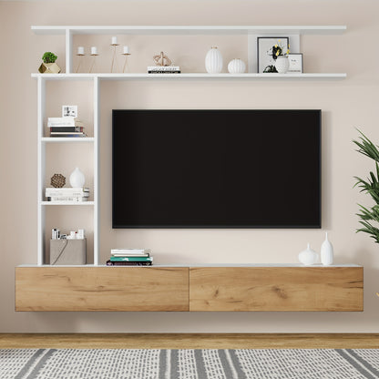 tv meubel – tv kast – tv meubelset – mediameubel – dressoir – bamboe materiaal – geschikt tot 203,2 cm tv’s – ruimtebesparend ontwerp