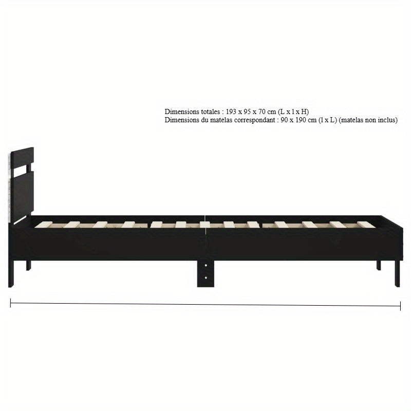 Queen Size Bed Frame with Headboard - Heavy-Duty Platform Bed, Sturdy Construction, Easy Assembly, No Box Spring Needed, Modern Minimalist Bedroom Furniture for Small Spaces - Matte Black Finish (90x190cm/35x75in) - Ideal for