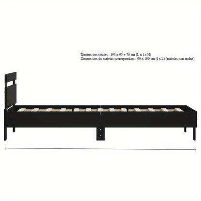 Queen Size Bed Frame with Headboard - Heavy-Duty Platform Bed, Sturdy Construction, Easy Assembly, No Box Spring Needed, Modern Minimalist Bedroom Furniture for Small Spaces - Matte Black Finish (90x190cm/35x75in) - Ideal for