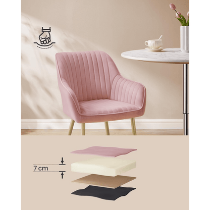 Eetkamerstoel – Keukenstoel – Fluwelen Stoel – Gestoffeerde Armstoel – Zitting Candy Pink – Ergonomische Rugleuning – Max. Belastbaarheid 120 kg – Metalen Poten