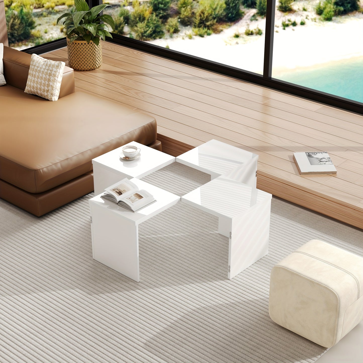 Contemporary Metal Coffee Table with High-Gloss Tabletop - 2-Tier Modern Design, Easy Assembly, No Electricity Needed for Living Room, Bedroom, Office - Durable & Stylish Home Decor, Coffee Table for Living Room, Bedroom Nigh