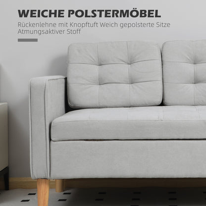 2-zitsbank – Tweezitsbank – Sofa – Loveseat – Bank – Lichtgrijs – Met Opbergruimte – Massief Houten Frame – Compacte Afmetingen 117x62x78 cm