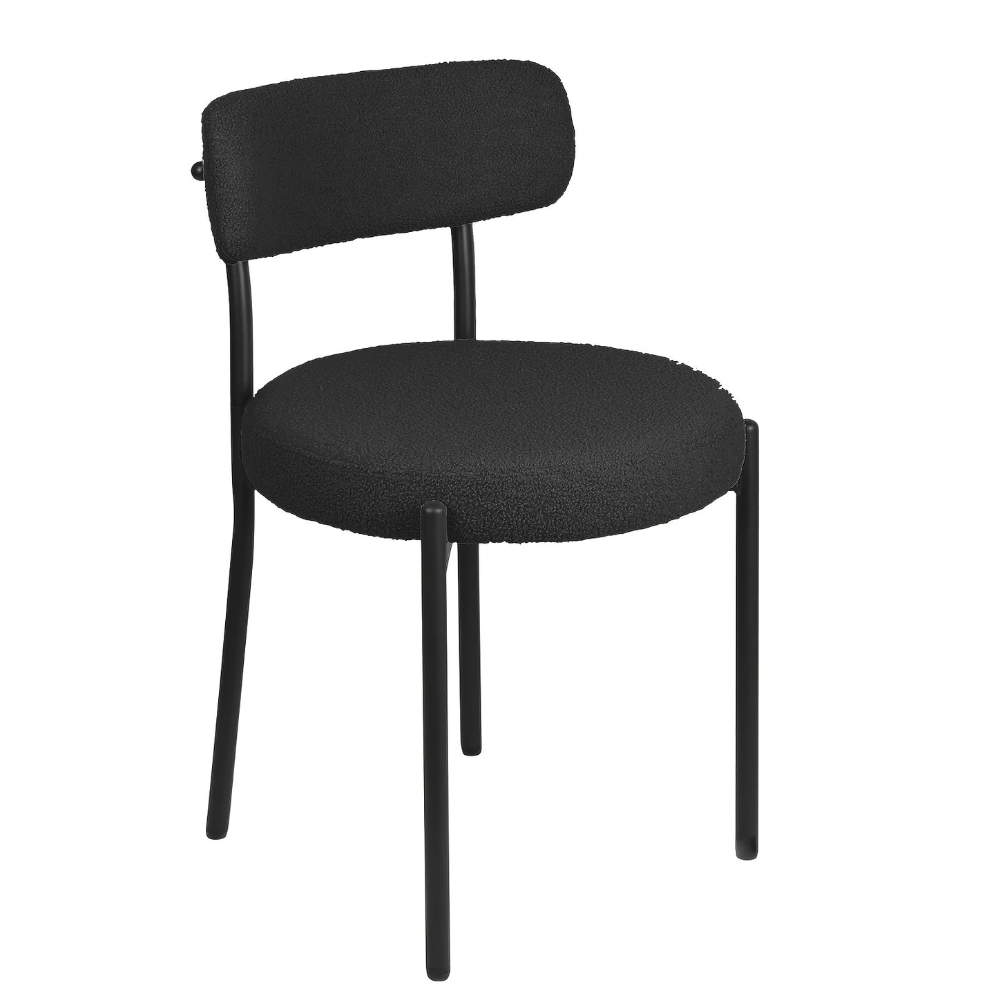 Boucle Fabric Dining Chairs Set Of 4, Round Upholstered Dining Room Chairs with Black Metal Legs, Open Back Design, Modern Kitchen Dining Room Chairs for Kitchen, Living Room(4pcs, Black), Dining Table Chairs, Kitchen Table A