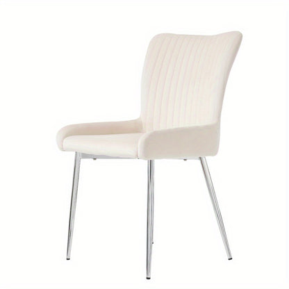 Velvet Stoelen – Eetkamerstoelen – Fauteuils – Zithoeken – Lounge Stoelen – Set Van 6 – Luxe Beige Velvet – Stevige Metalen Poten