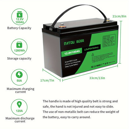 LiFePO4 Accu – Lithium Batterij – 12V Accu – Deep Cycle Accu – Energieopslag Accu – 100Ah Capaciteit – 8000+ Cycli Levensduur