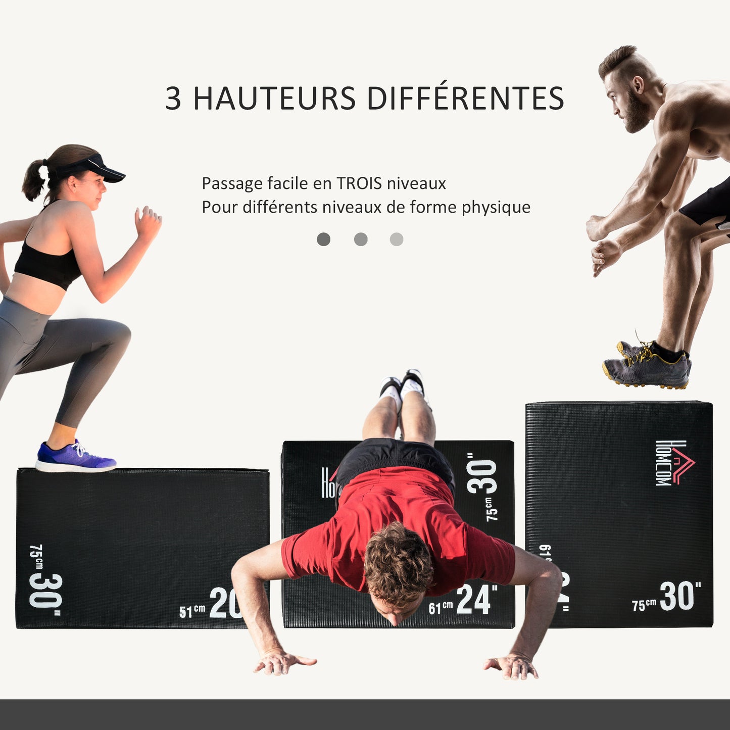 Plyobox – Fitness Box – Jump Box – Crossfit Box – Trainingsbox – 3-in-1 Verstelbare Hoogte 51/61/75 cm – Stevig PE Plastic Antislip Zwart