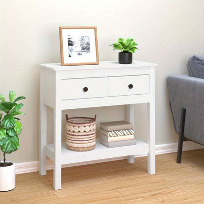 Sidetable – Haltafel – Wandtafel – Console – Opbergtafel – Massief Pijnhout – Vrijstaand Wit – Lade En Open Vak