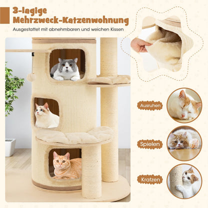 Krabpaal Kat – Klimpaal Kattenmeubel – Krabboom Kattenhuis – Kattenboom Met Hol – Beige Kattenmeubel – 173 Cm Hoog – Stevig Massief Hout Met Sisal