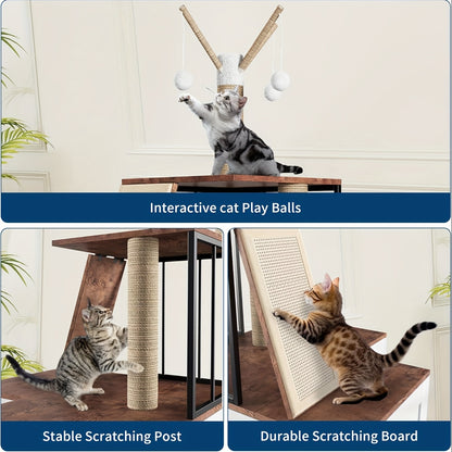 Kattenboom – Krabpaal – Kattenmeubel – Klimelement – Kattenhuis – 2-in-1 Ontwerp Met Verborgen Kattenbak – Ruime Speel- en Klimniveaus – Houten Constructie – Geurcontrole – Voor Grote Binnenkatten – 124 cm Hoog
