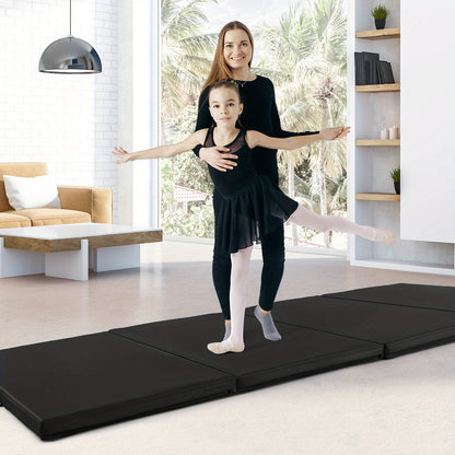 Opvouwbare Gymmat – Fitnessmat – Yogamat – Turnmat – Speelmat – Zwart – 300x117x5 cm – PU Leer Hoes & Draaghandvat