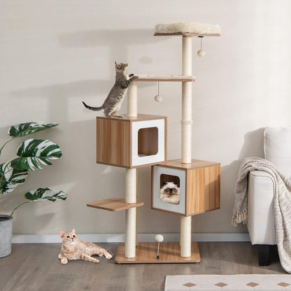 Krabpaal – Krabboom – Krabton – Kattenmeubel – Klimpaal – 163 cm Hoog – Natuurlijke Sisal Bekleding – Wasbare Kussens