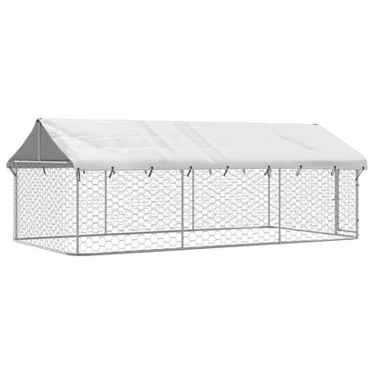 Hondenkennel – Hondenren – Hondenhok – Dierenverblijf – Buitenkennel – Grote Afmeting 399x201x150 cm – Afneembaar Dak Met Regengoot – Duurzaam Metalen Frame & Weerbestendige Cover