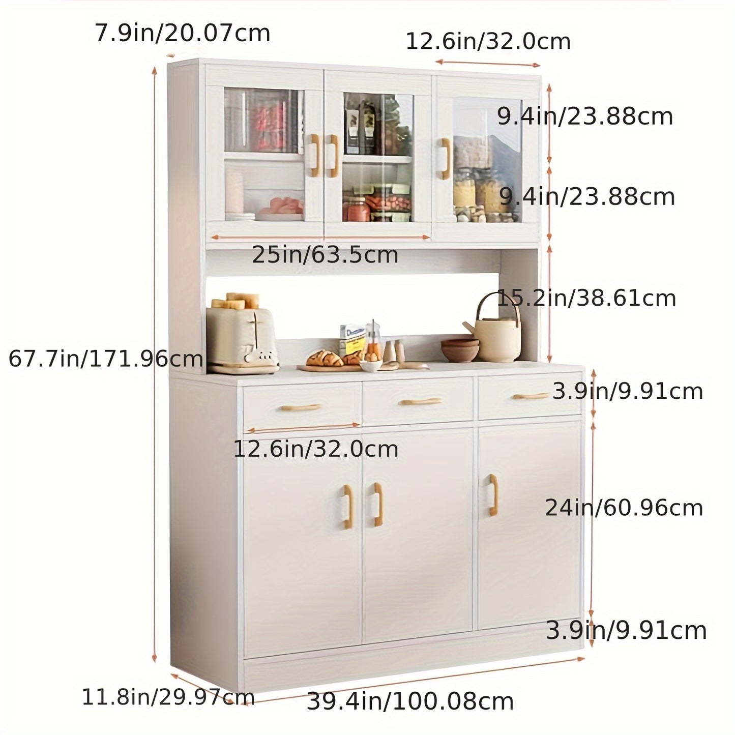 Dressoir – Buffetkast – Opbergkast – Keukenkast – Sideboard – Wit – 170x100x30 cm – 6 Deuren en 3 Lades – Vrijstaand Houten Meubel