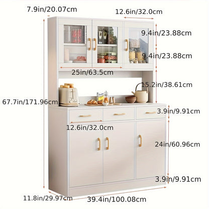 Dressoir – Buffetkast – Opbergkast – Keukenkast – Sideboard – Wit – 170x100x30 cm – 6 Deuren en 3 Lades – Vrijstaand Houten Meubel