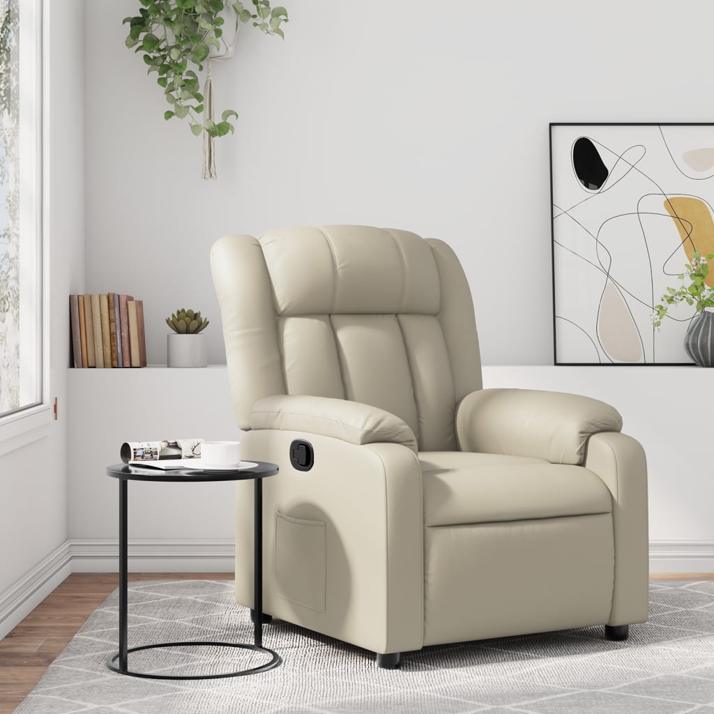 Elektrische Relaxstoel – Relaxfauteuil – Verstelbare Fauteuil – TV Stoel – Loungestoel – Handmatig Verstelbaar Tot 135° – Comfortabel Kunstleer Crème