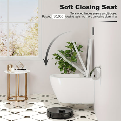 Modern Wall-Mounted Rimless Toilet Set with D-Shape Soft-Close Seat - Deep Flush Design, Space-Saving White Toilet for Guest Bathrooms, 51cm Length, Toilet Seat Soft Close, Soft Close Toilet Seat, Toilet Seat Hinge Replacemen