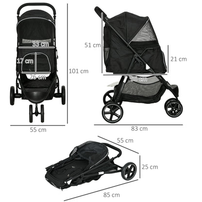 Inklapbare Huisdier Buggy – Dierenwagen – Hondenwagen – Kattenwagen – Wandelwagen – Zwart – Stevig Metaal Frame – 4 EVA Wielen