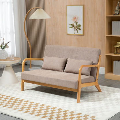 2-Zitsbank – Loveseat – Sofa – Tweezitsbank – Compacte Bank – Lichtgrijs – Fluweelstof – Rubberhouten Frame – Met 2 Kussens