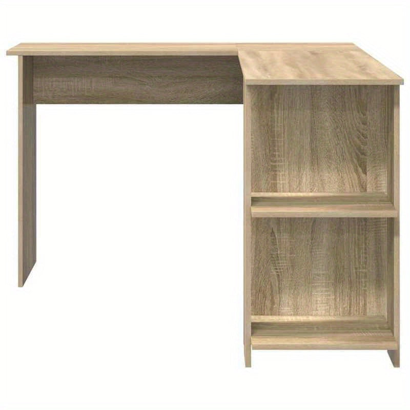 Hoekbureau – Bureau – Bureautafel – Werkplek – Computerbureau – Beige Sonoma Eiken – Ruimtebesparend L-vormig – Duurzaam Hardhout Metalen Frame