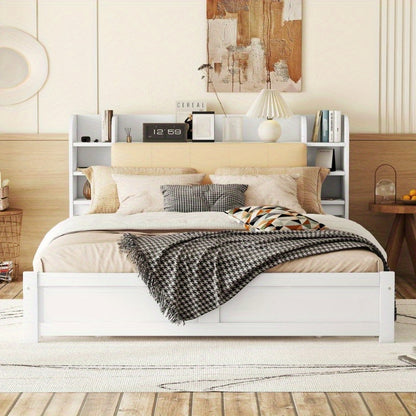 Hoofdbord Bed – Bedpaneel – Bedframe – Opbergbed – Bedombouw – 180x200cm – Vier Laden – Meerdere Opbergvakken – Wit – Opvouwbaar