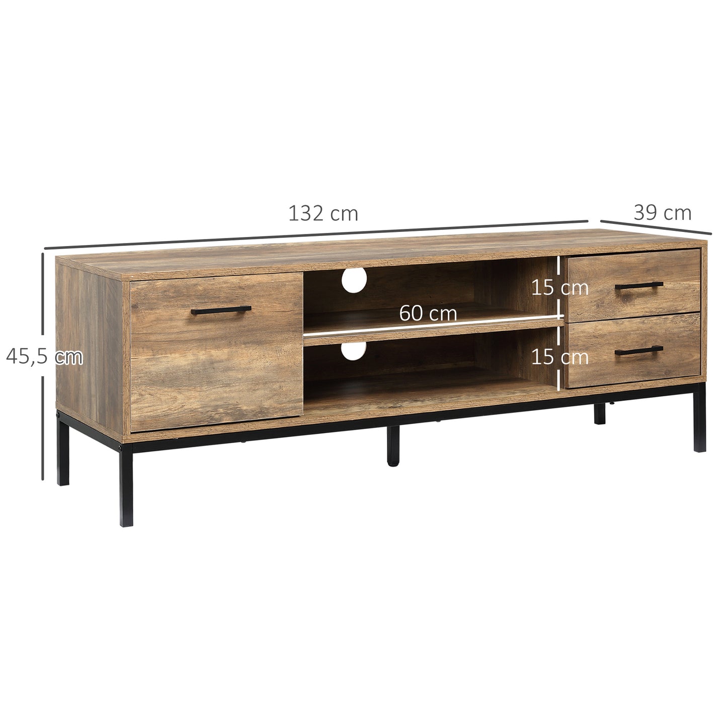 TV Meubel – TV Kast – TV Dressoir – Lowboard – Media Meubel – Industrieel Design – Geschikt voor TV Tot 50 Inch – MDF Metalen Frame 132x39x45,5 cm