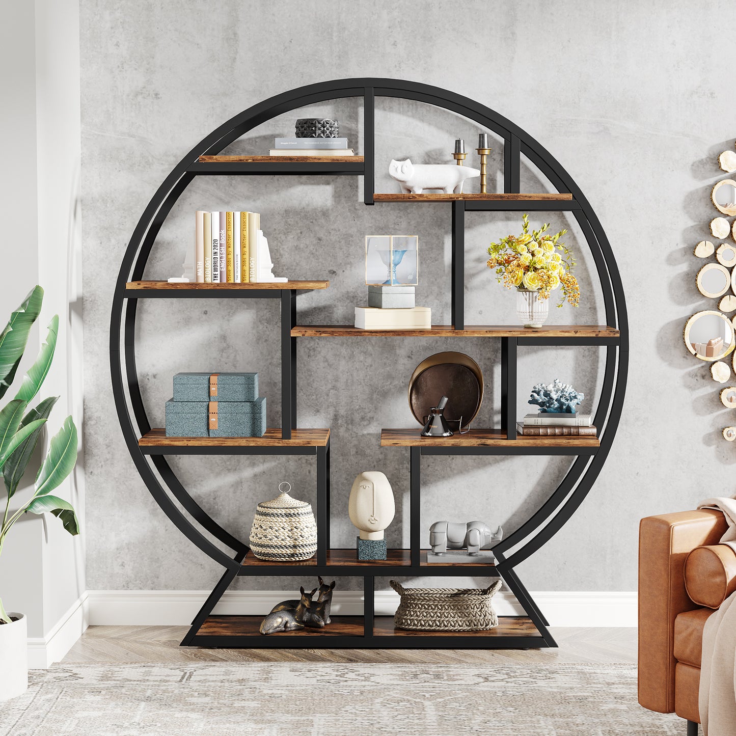 Boekenplank – Boekenkast – Wandrek – Opbergplank – Displayplank – Industrieel Design – 160 cm Hoog – Mat Zwart Metaal Met Bruine Spaanplaat