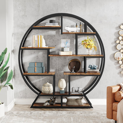 Boekenplank – Boekenkast – Wandrek – Opbergplank – Displayplank – Industrieel Design – 160 cm Hoog – Mat Zwart Metaal Met Bruine Spaanplaat